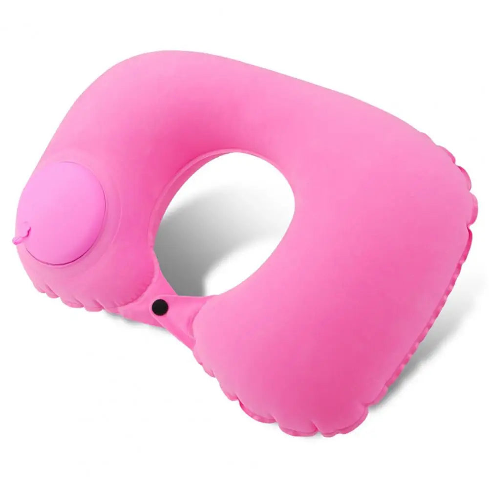 A product image of the pink Press-Inflatable_Neck_Pillow
