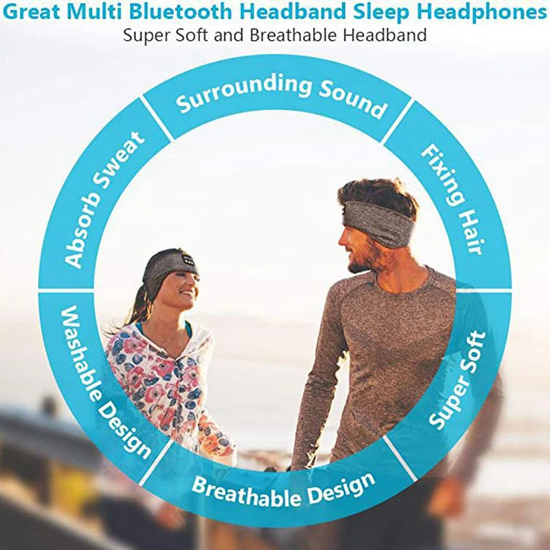 Example of a man and a woman wearing the Bluetooth Headband while outdoors