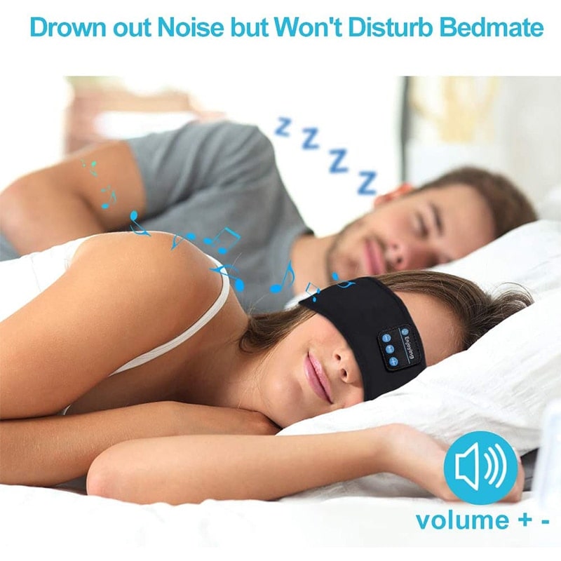 Example of a man and a woman sleeping while wearing the Bluetooth Headband
