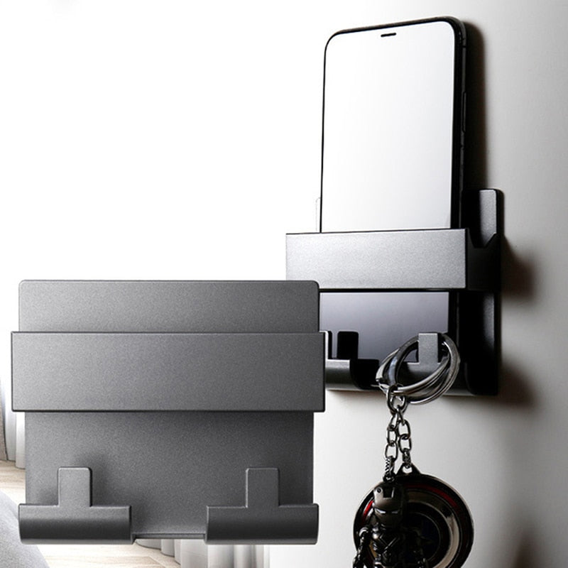 Secured Gray Wall-Mount Phone Holder with hooks to the front