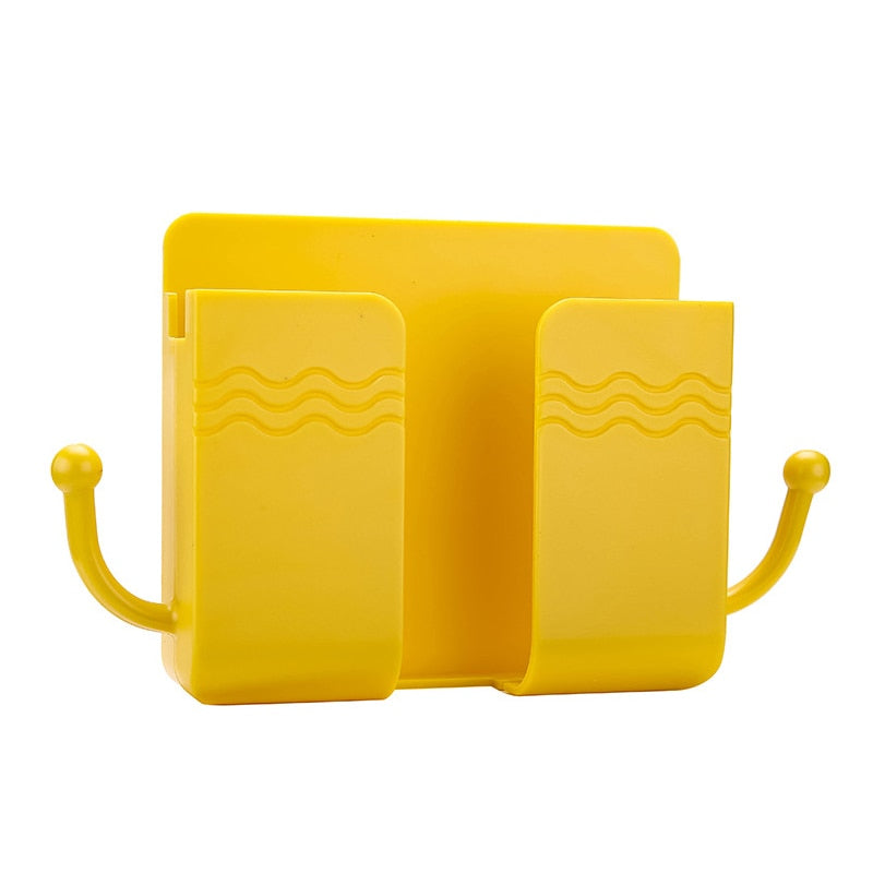 Yellow Wall-Mount Phone Holder with hooks to both sides