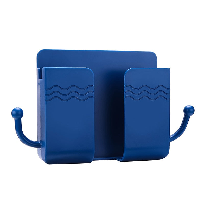 Blue Wall-Mount Phone Holder with hooks to both sides